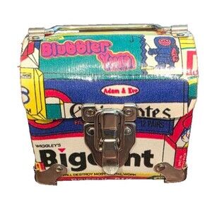 Vintage 1970s Chewing Gum Wrapper Colorful Handbag with Top Handle